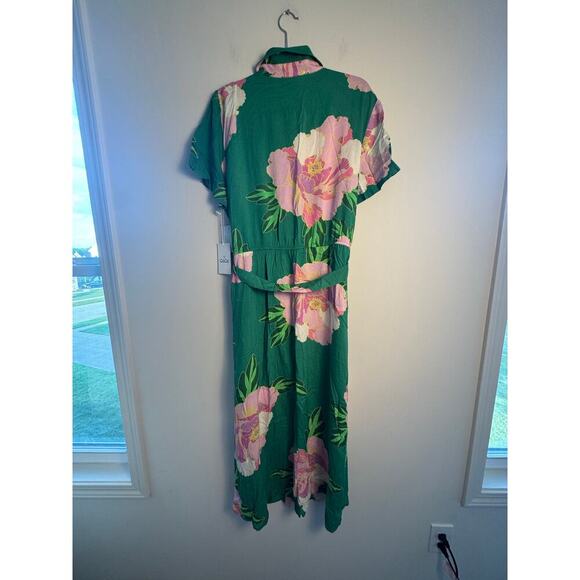 CeCe Women’s Green and Pink Floral Button Down Dress Size XL - Picture 4 of 8